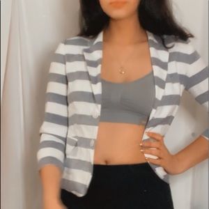 Navy blue and white stripped blazer